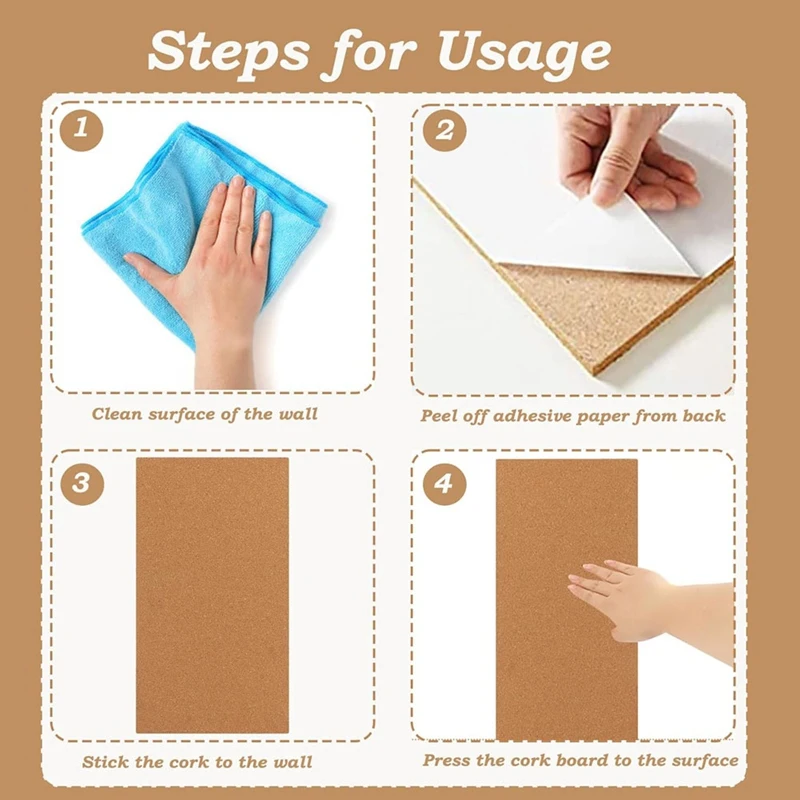 Cork Board Bulletin Board, Small Rectangular Pin Board for Wall, Self-Adhesive Cork Board for Office, School and Home-DTB3