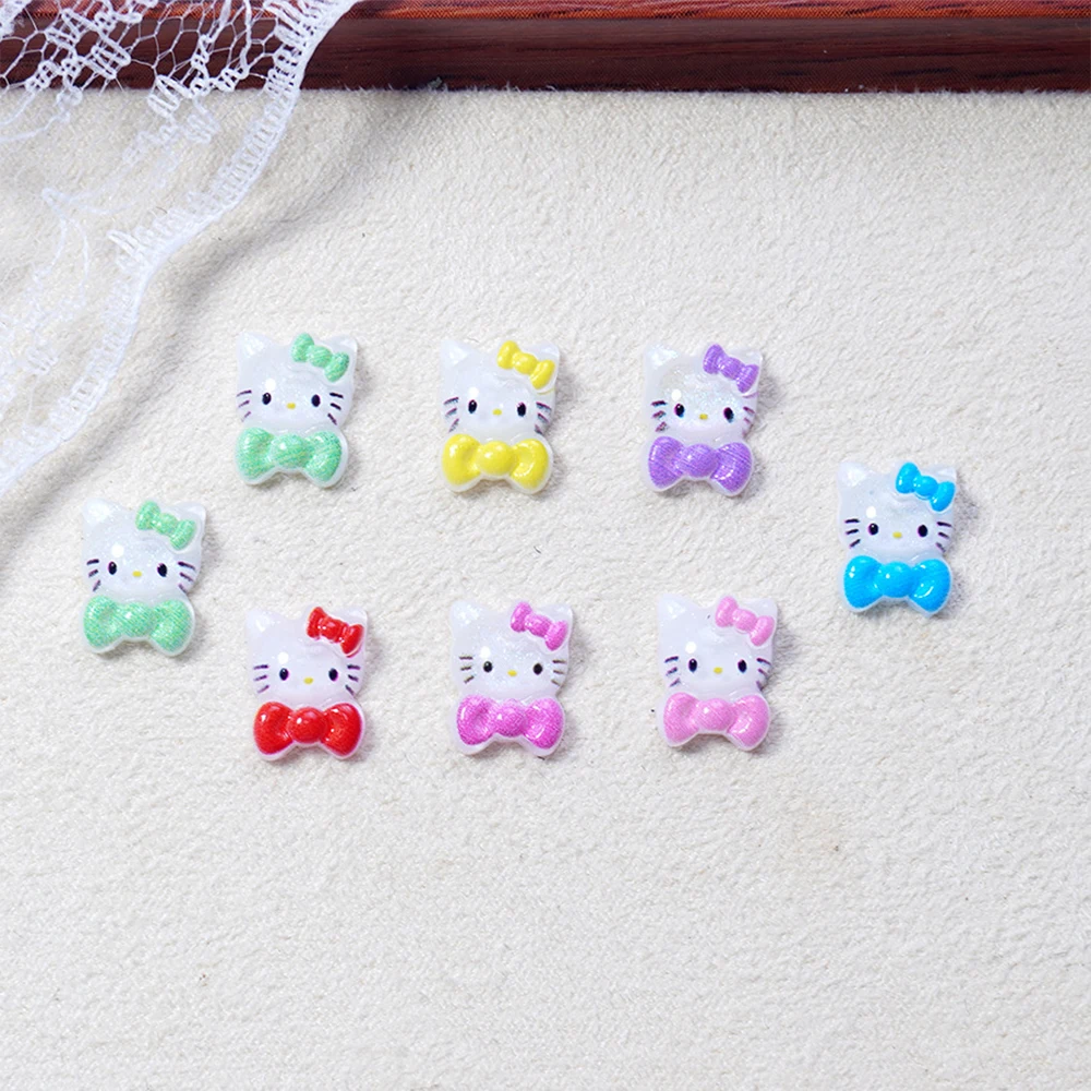 50 Uds. De dijes de uñas de Hello Kitty de dibujos animados, resina roja, rosa, lazo de Hello Kitty, arte de uñas de gato, diamantes de imitación para decoración de manicura Kawaii DIY