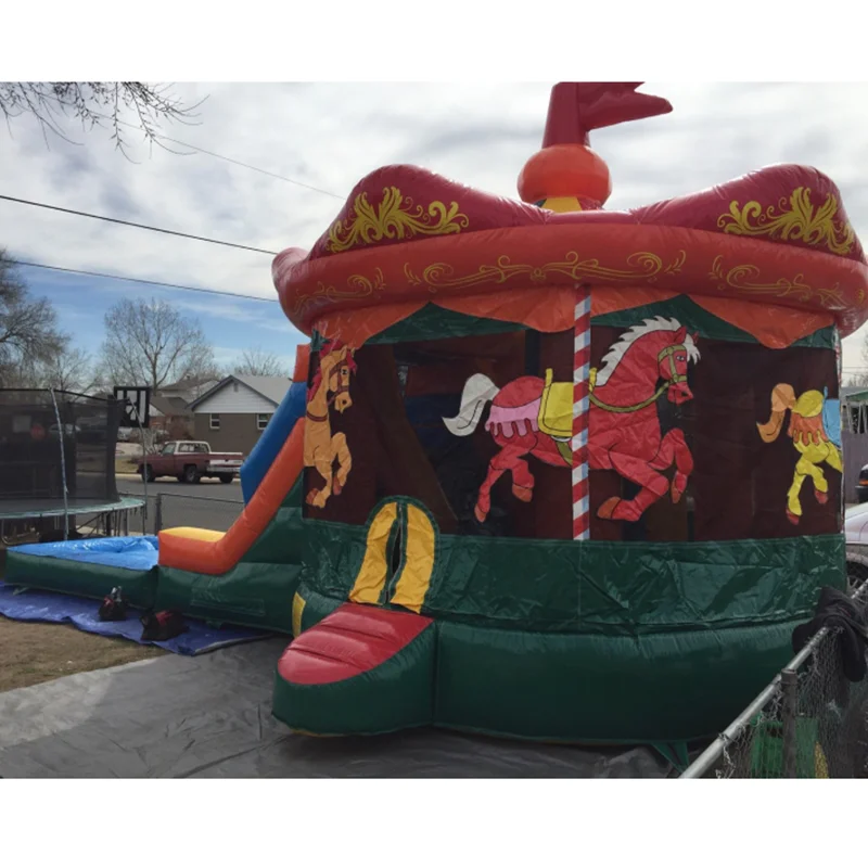 Inflatable Carousel Combo with Waterslide and Pool