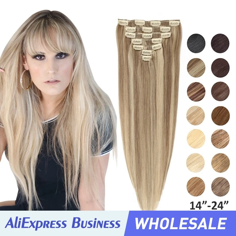 Wholesales MRSHAIR Clip In Human Hair Extensions Natural Real Hair Extension Clip-On HairPiece Full Head 12