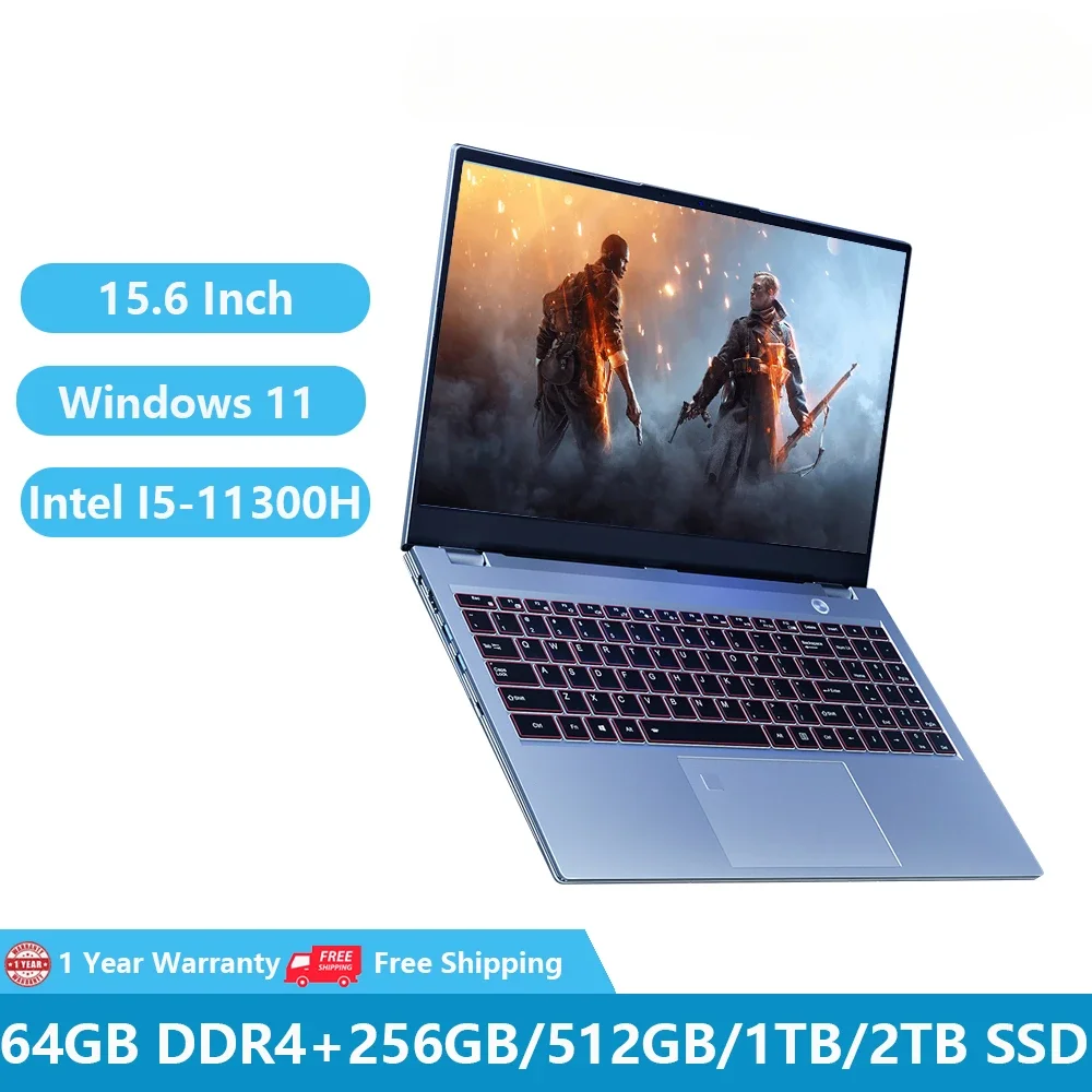 Ordenador portátil con Windows 11 para videojuegos, Notebook de Metal para oficina, Netbook, PC I5 de 11. ª generación, Intel I5-11300H, 64GB de RAM + 1TB Dual M.2 SSD