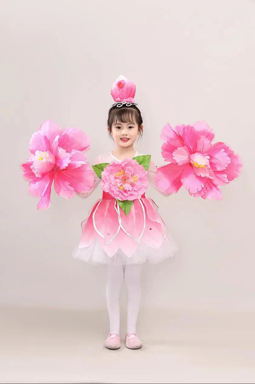 Girls Flower Dancewear Costume Kids Modern Dance Sequined Ballroom Party Dancing Dress Child Dancing Tutu Dress Clothes For Girl