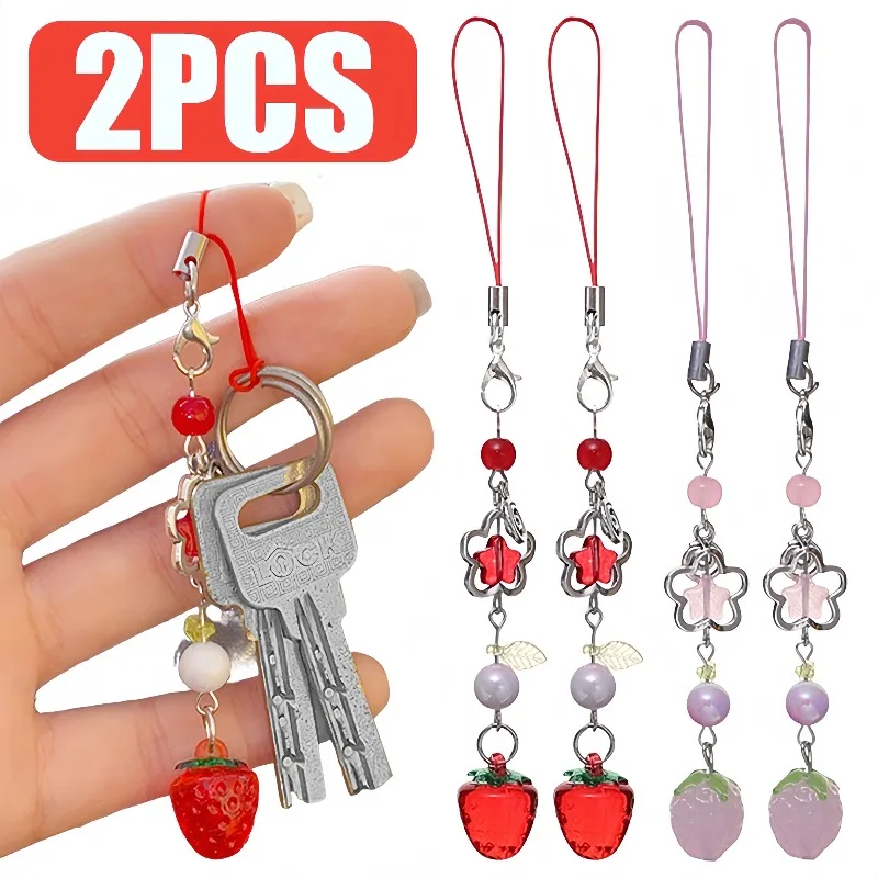 

2/1 шт., милый ремешок для мобильного телефона с клубникой, милый кулон для телефона Y2K, брелок-цепочка, ремешок для мобильного телефона, сумка для женщин и девочек, подарки «сделай сам»