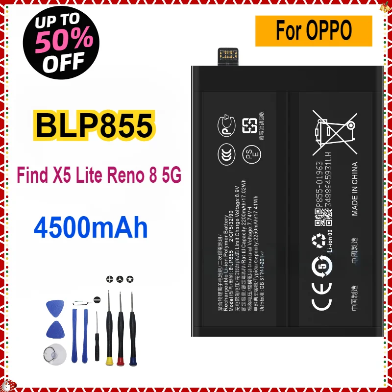 7.74V4500mAh BLP855 Mobile Phone Batteries for OPPO Find X5 Lite Reno 8 5G Replacement Battery