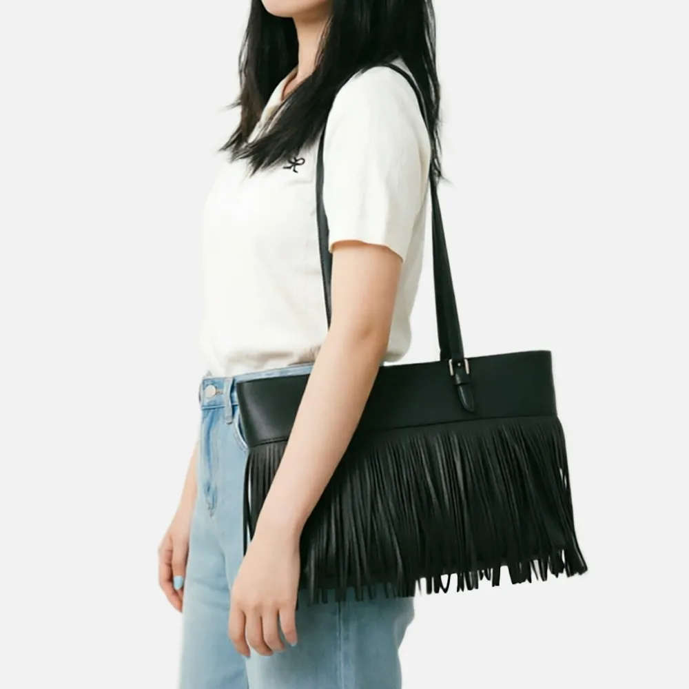 Fashion women big totes Tassels female Shoulder bag large capacity PU leather Female handbag for Daily Shopping, Work Commute