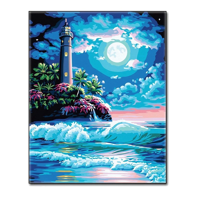 

DIY Paint By Numbers For Adults Beginner,Lighthouse Paint By Number Kit On Canvas 16X20 Inch(No Frame),For Wall Decor