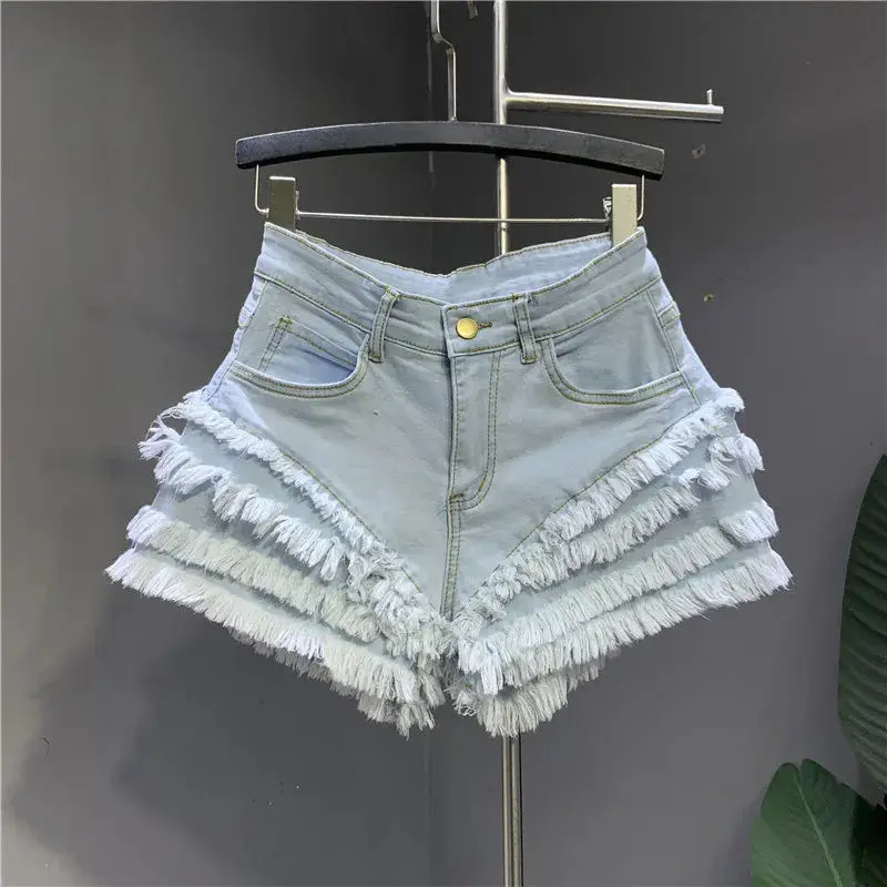 Female Fashion Casual Summer Cool Women Baggy Denim Booty Shorts Fur-lined Leg-openings Big Size Sexy Short High Waisted Jeans