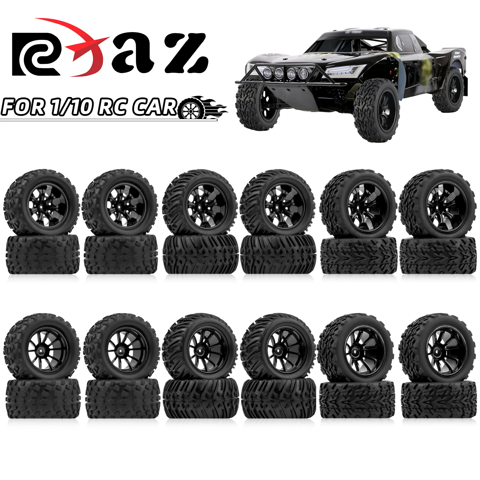 

RCXAZ Monster Tires 12mm Hex Hub RC Truck Tires & Wheels 2.8 Tires with Foam Inserts for 1/10 Traxxas Rustler Stampede Hoss 4x4