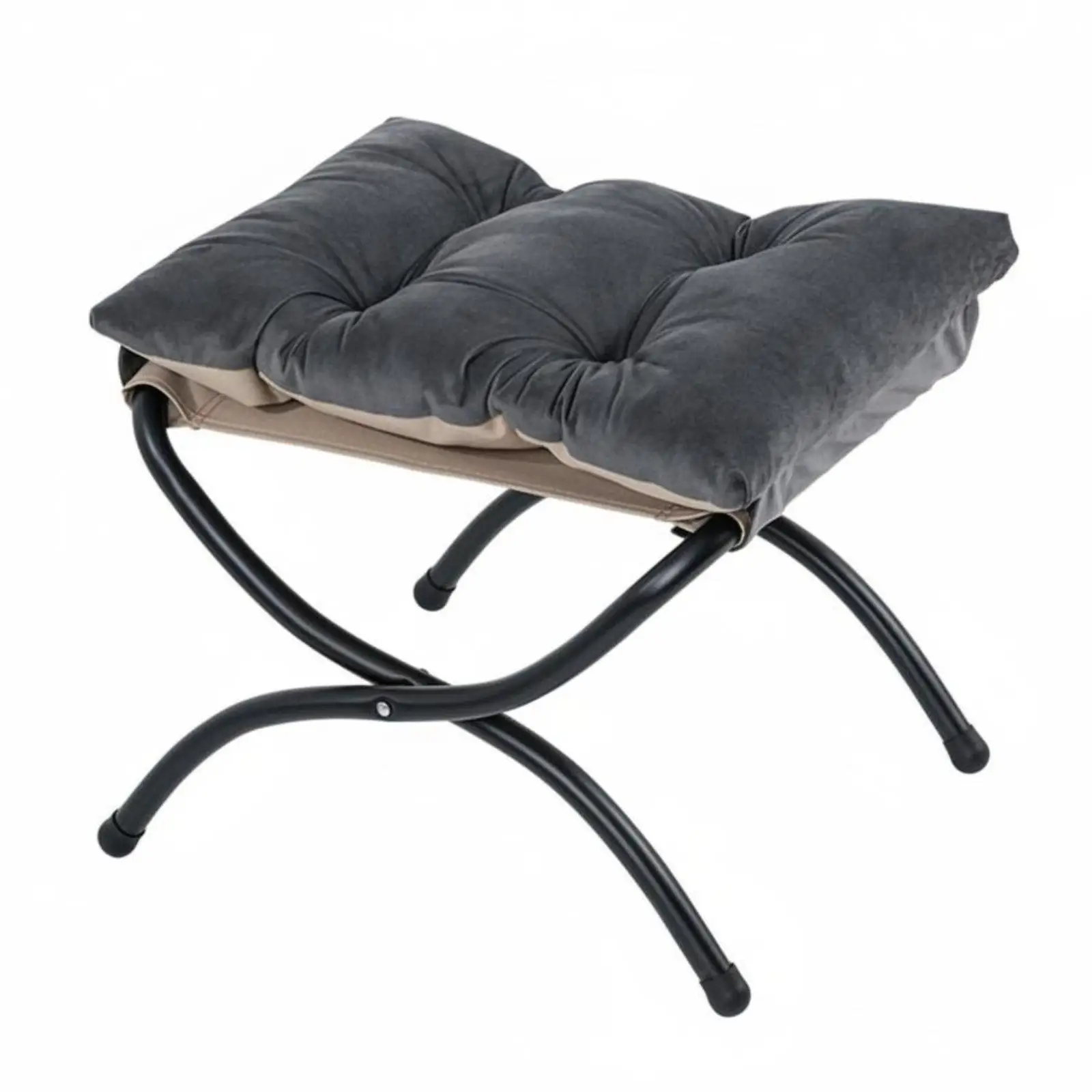 Padded X-Shaped Frame Stool Foldable Design Footrest Space-Saving Indoor