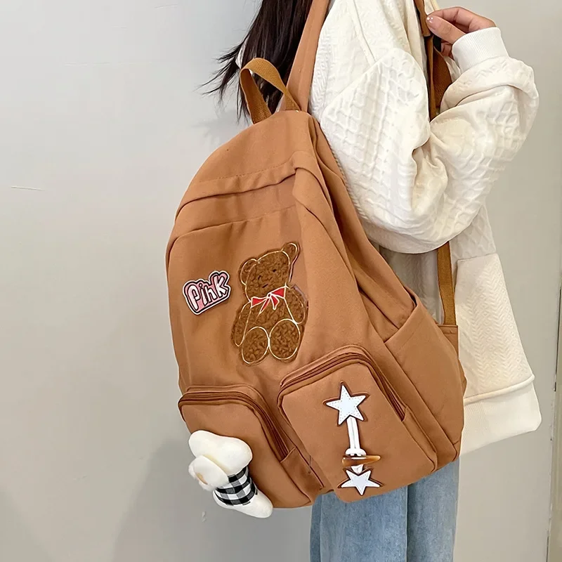 Cute Bear Bone Backpack Kawaii Large Capacity Japanese Girl Heart Casual Joker High Value Retro Student Commuter Schoolbag Light