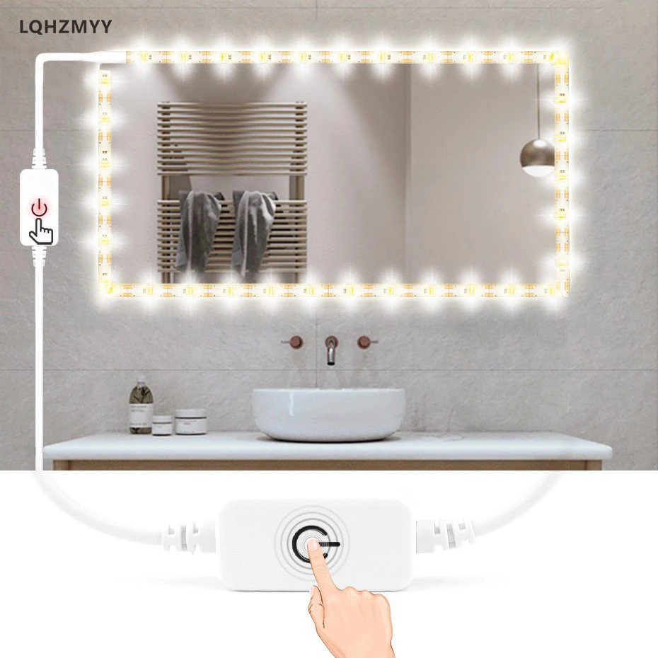 1 roll of low-voltage 5V USB-powered LED light strip with touch dimmer controller, allowing adjustable brightness. Suitable for mirrors, TVs, cabinets, backgrounds, space-themed home decor, sewing machines, live streaming, kitchen lighting, and stairway illumination