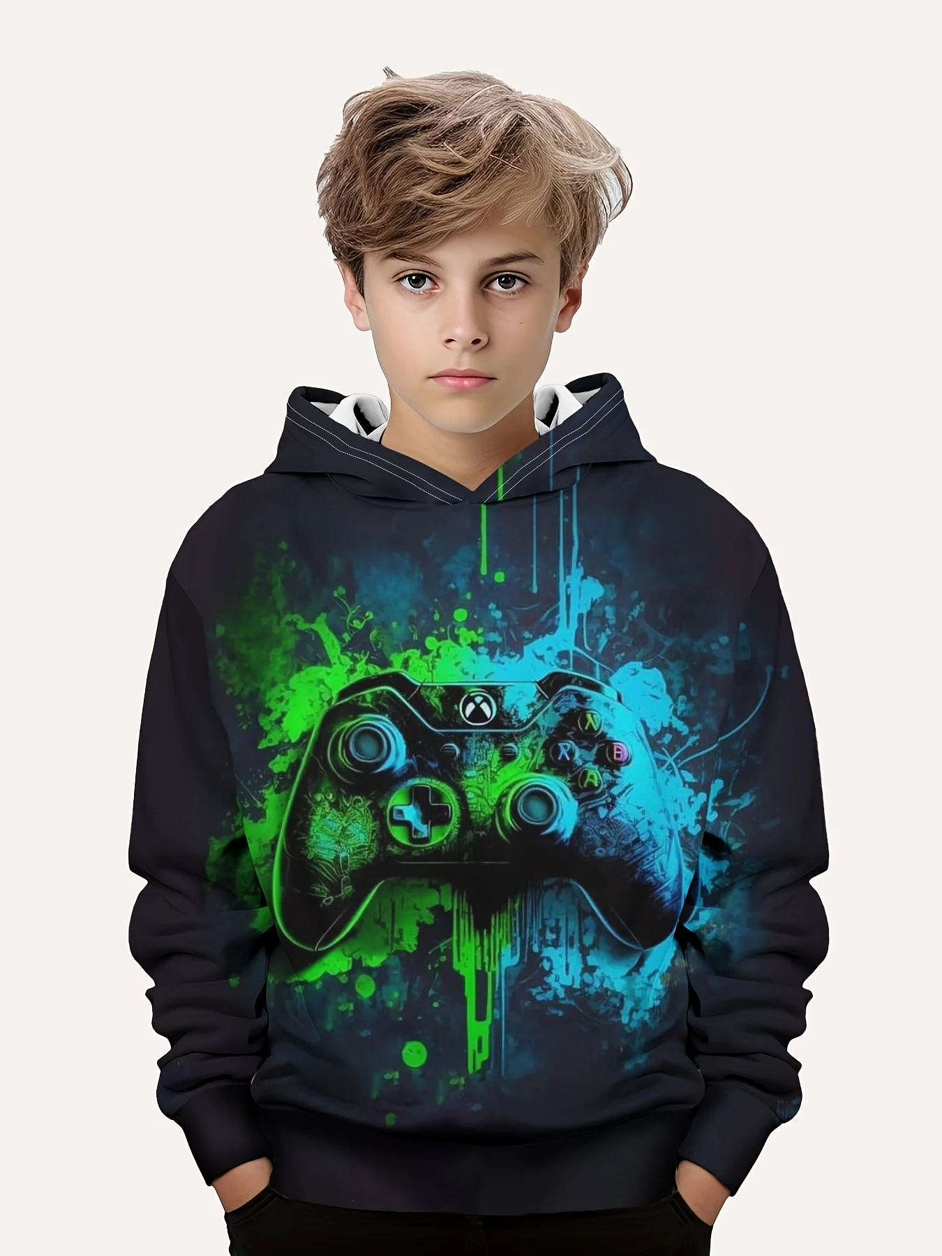 Fashion Color Block Gamepad 3d Print Cute&cozy Hoodie For Kids Boy Keep Him Warm And Stylish Child Hooded Pullover Tops Clothing