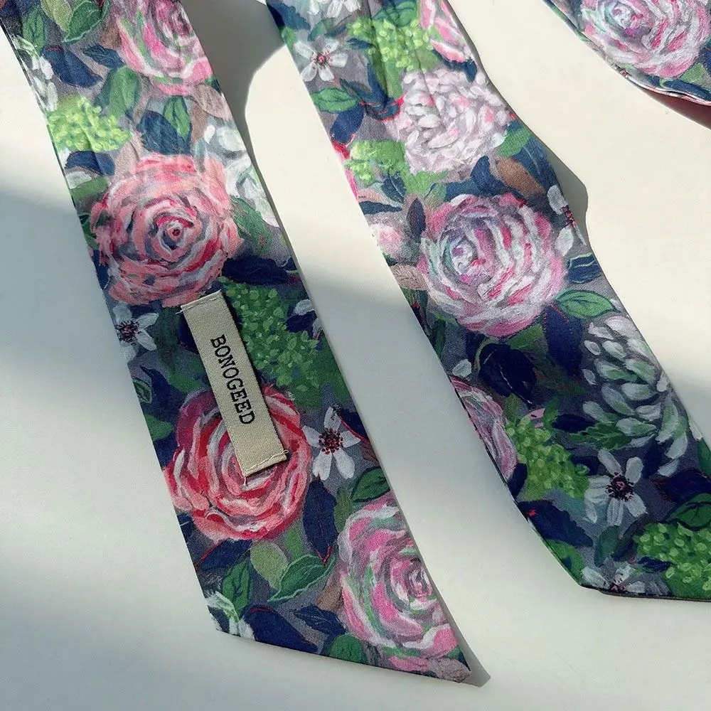 

Элегантный шарф с цветочным принтом и лентами, шарф в горошек, декоративный шарф-галстук для рубашки, повязка на голову, многофункциональный аксессуар