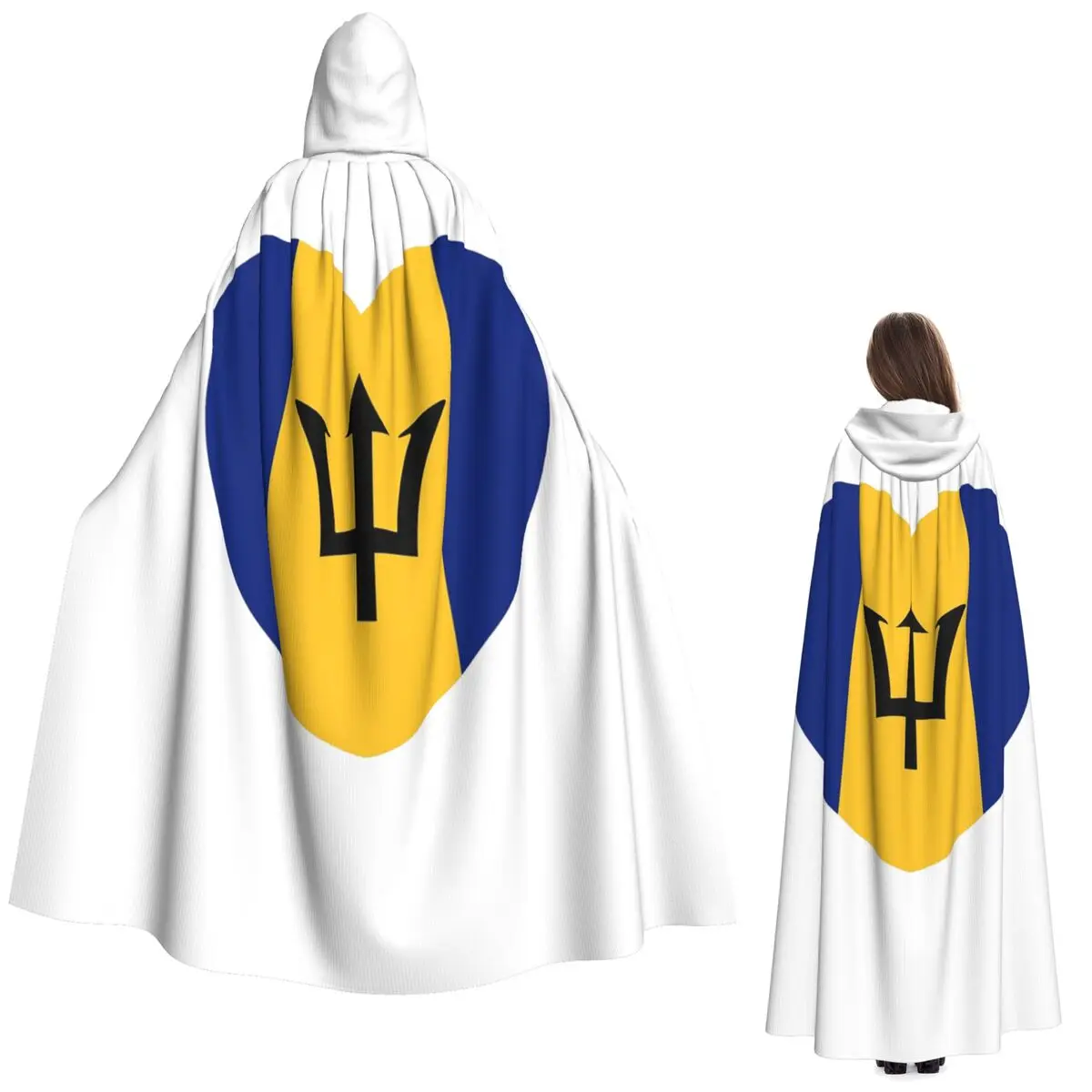 Corazón de Barbadian para los Bajanos reales bandera de Barbados capa larga con capucha disfraz Medieval de bruja capa de Cosplay abrigo de Halloween adulto Unisex