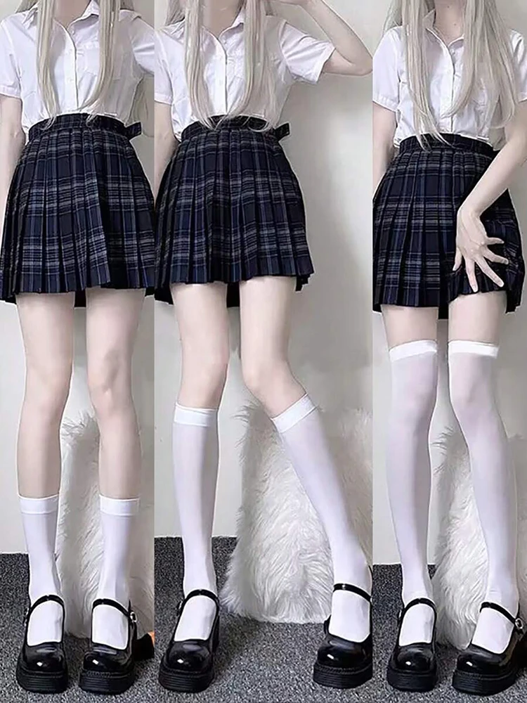 3 Pairs Lolita Style Women Pressure Socks Set Trendy Black White Solid Color Three Types Knee High Socks Ankle Socks Long Socks