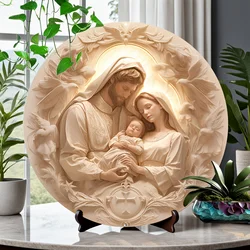 Aluminum Nativity Scene Wall Art, 3D Embossed Religious Round Sign, 8-Inch Metal Décor for Home, Garden, Coffee Shop