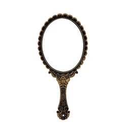 Vintage Carved Handheld Vanity Makeup Mirror with Handle Travel Portable Hanging Gifts  European Classical Design
