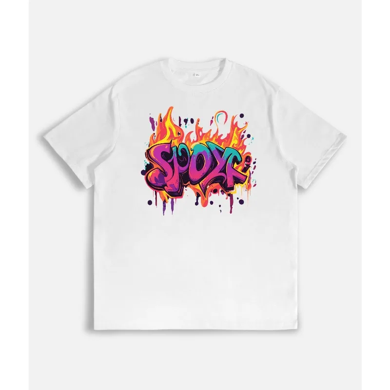 

Flame Graffiti T Shirt Streetwear Oversized Graphic Tee Hip Hop Colorful Letter Print Casual Short Sleeve Urban Fashion Top