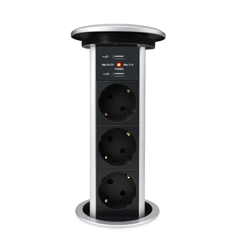 Pop Up Power Socket Desktop Hidden Outlet 3 EU Plugs 2 USB Ports 15W Wireless Charger Touch Control For Kitchen Office Desk