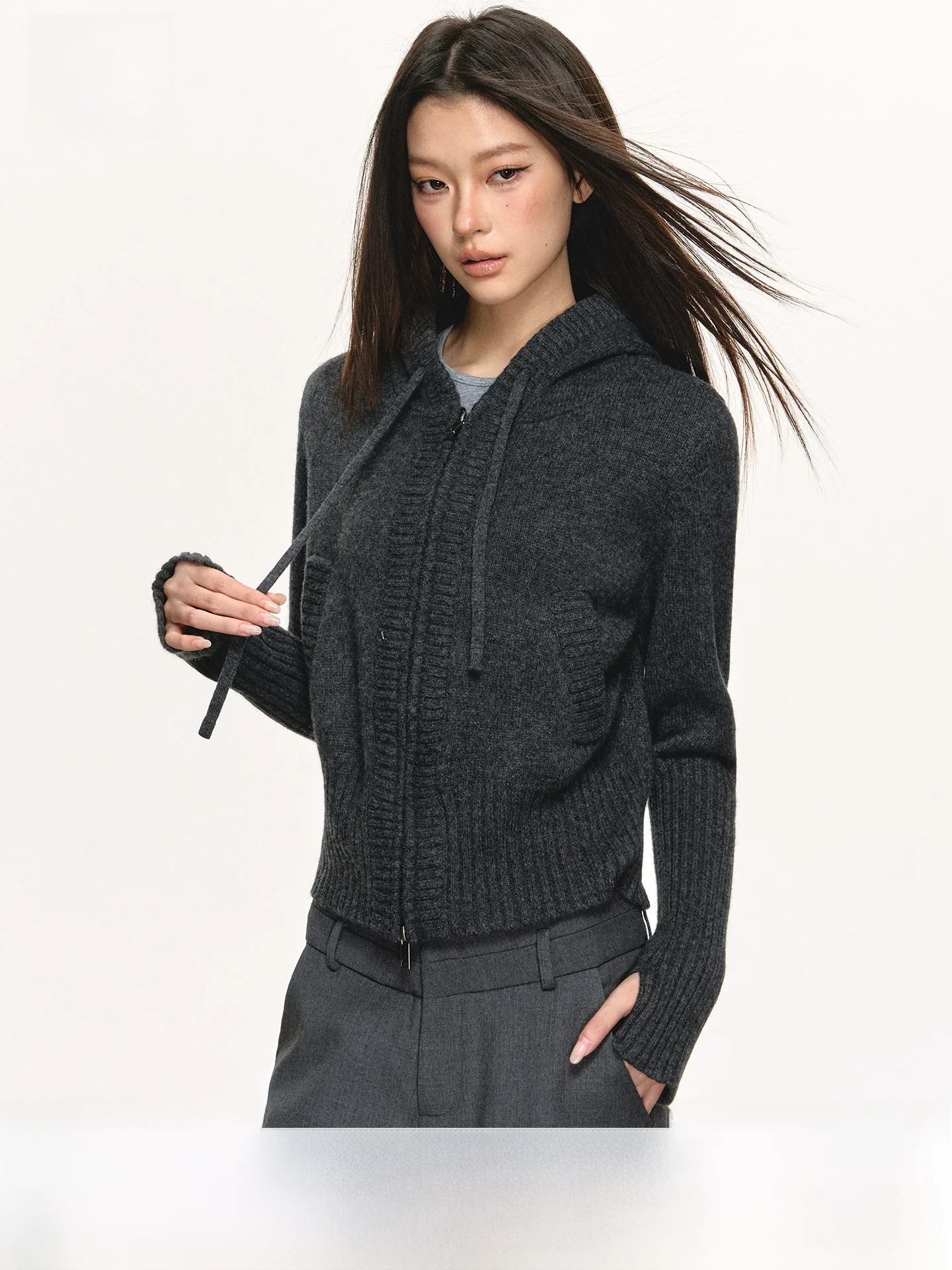 

Женская шерстяная толстовка на молнии Anna Aneae, вязаный свитер, осень-зима, цветной, высокое качество, приталенный крой, базовая модель