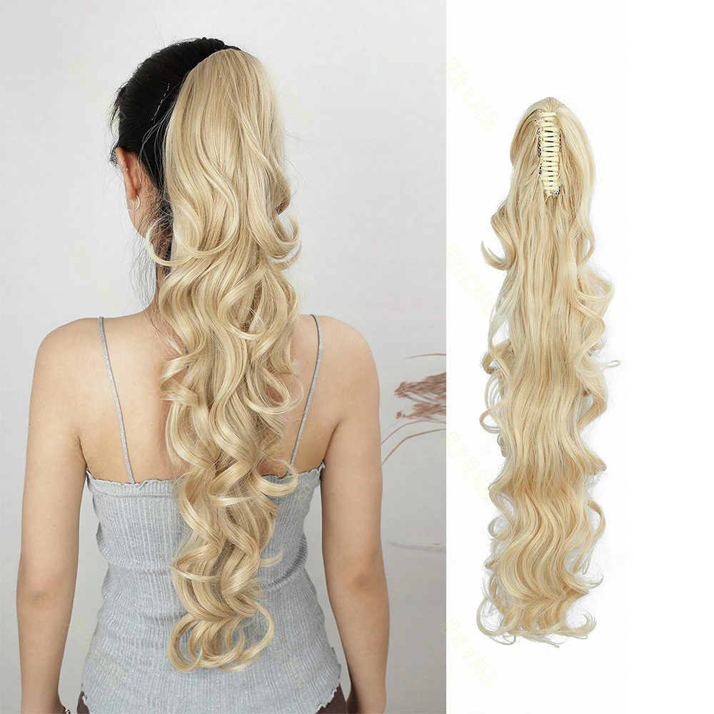 

Synthetic Ponytail Extension Claw 24" Curly Wavy Clip in Hairpiece Long Multi Layered Fluffy Thick Jaw Clip in Fake Pony Tails