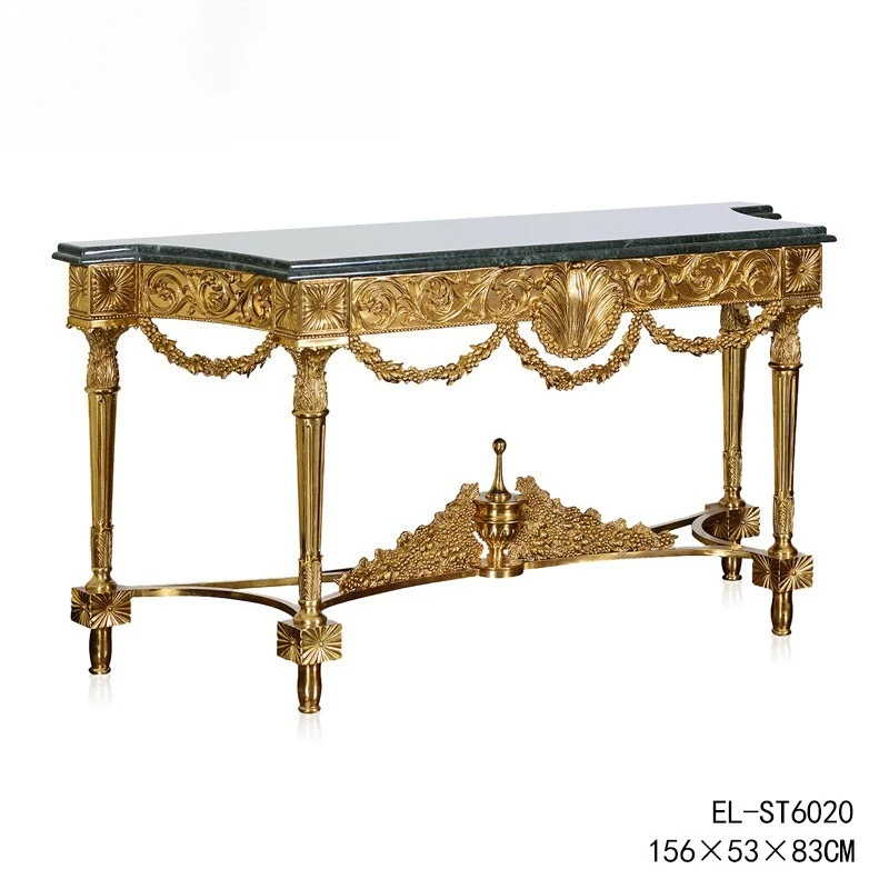 

High-end large flower green marble surface copper material carved villa living room foyer entrance platform