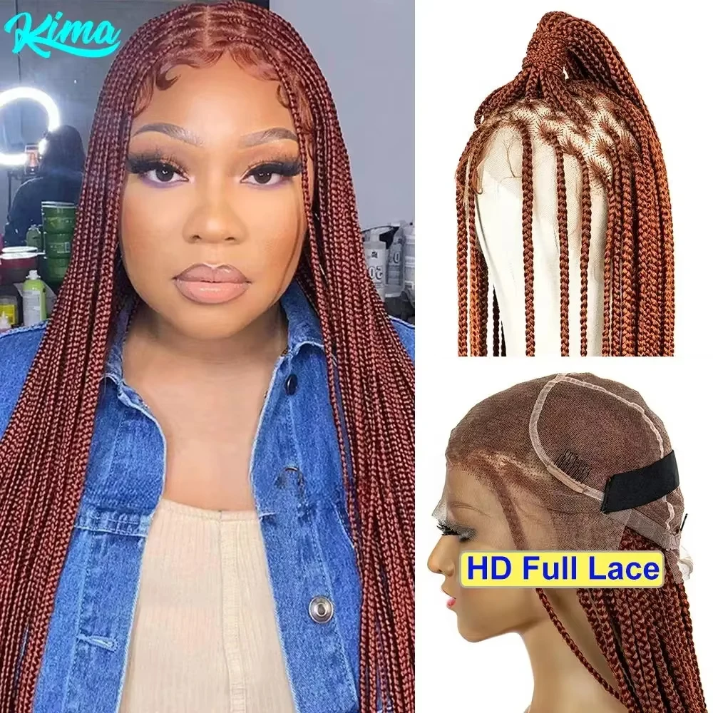 Synthetische Transparante HD Full Lace Gevlochten Pruiken Voor Zwarte Vrouwen Gehaakte Vlecht Vlechten Haar Knooploze Box Cornrow Vlechten Pruiken