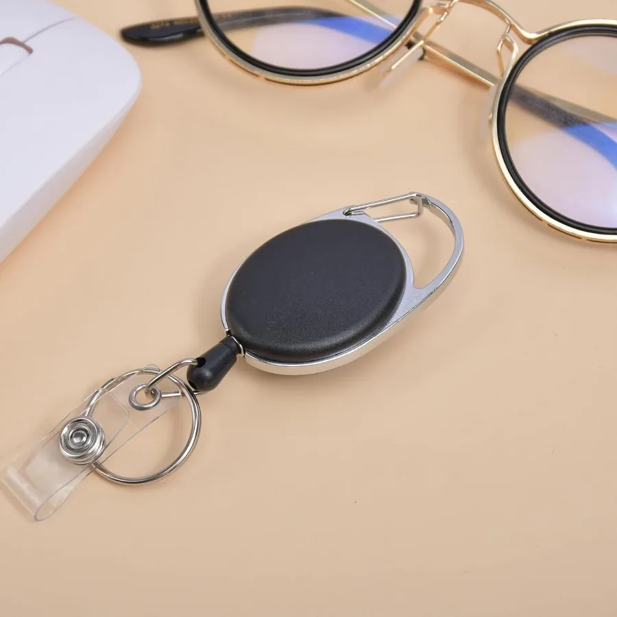 أسود قابل للسحب مع مشبك لحاملي بطاقات الهوية، حبل نايلون متين قابل للسحب #2