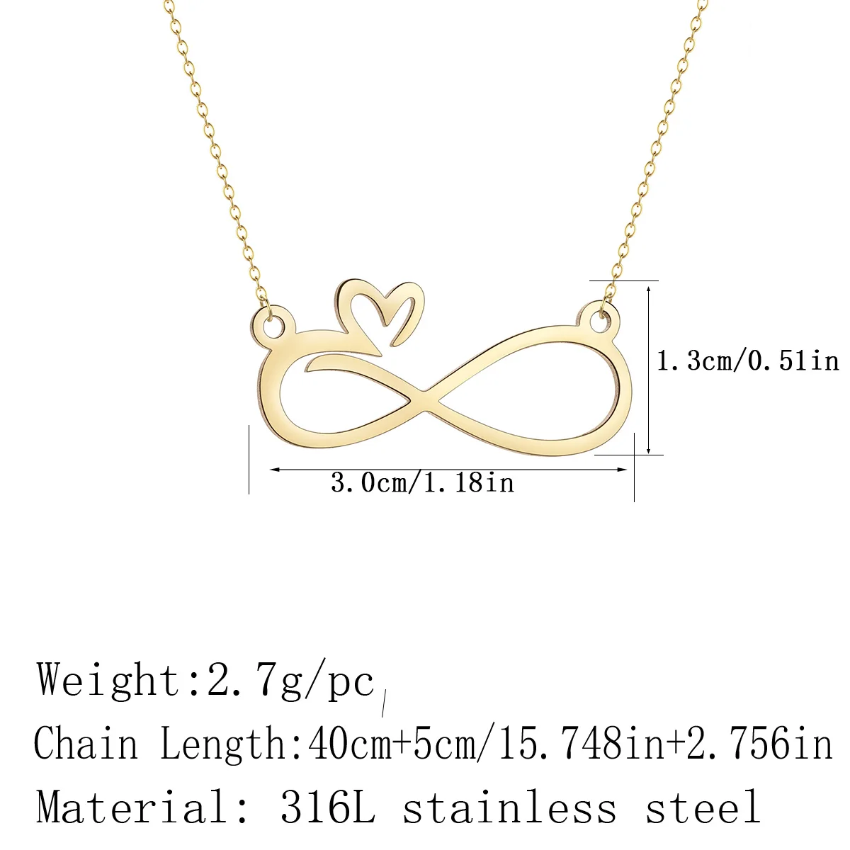 Kinitial Simple Infinity With Heart Pendant Necklace For Women Wedding Jewelry Stainless Steel Necklaces