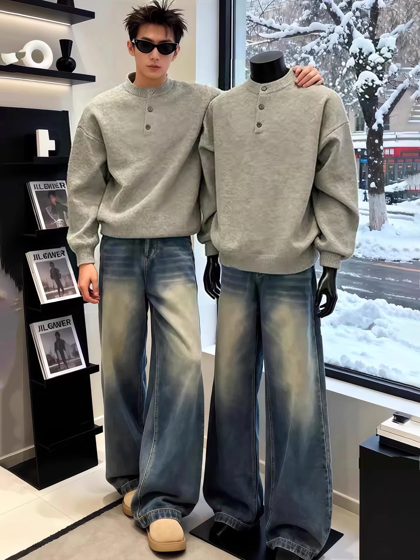 

Cleanfit ey Men's Henry Collar Knitwear Autumn Winter Vintage Inner Wear Lazy Sle Base irt Soft Comfortable Loose Fit