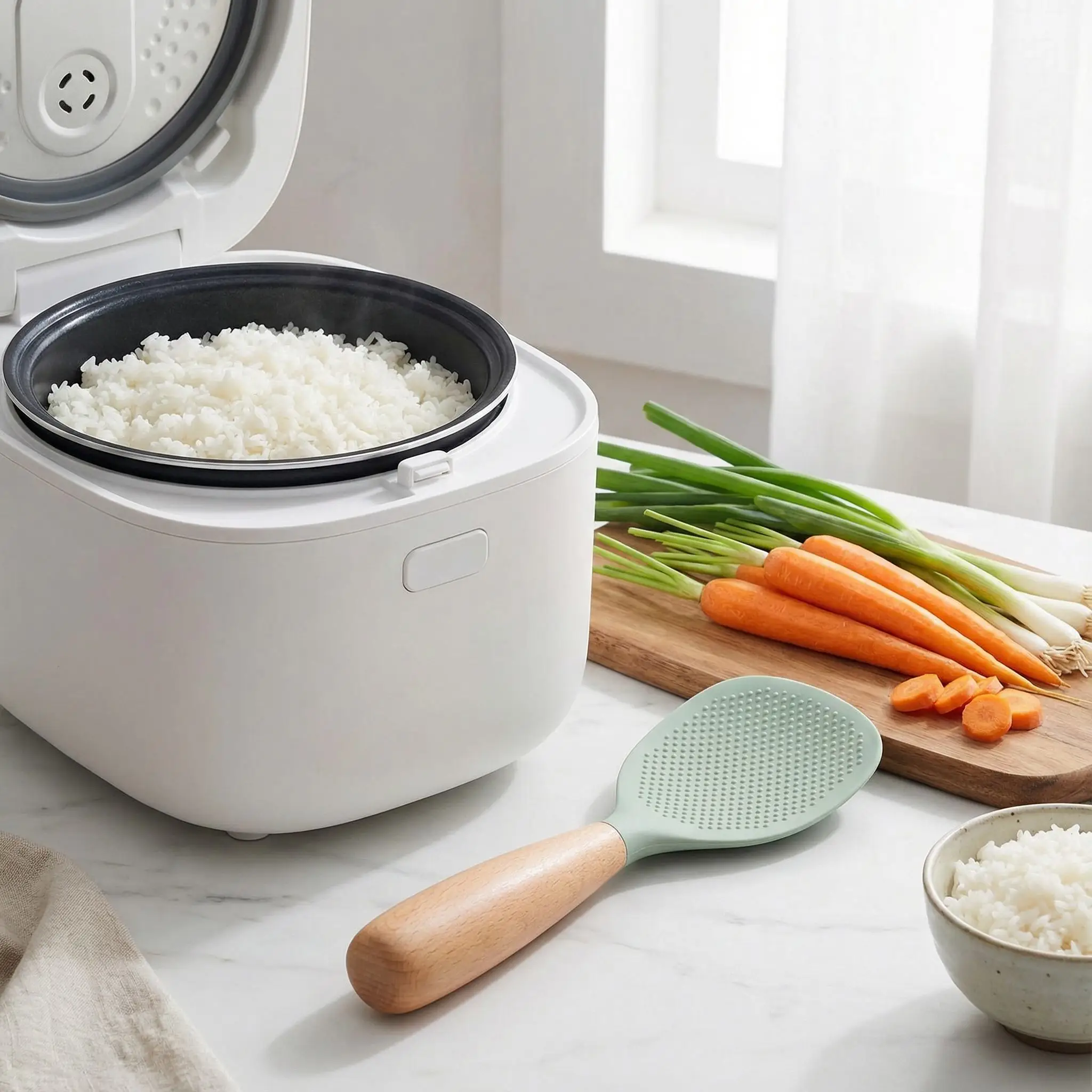 8.26×2.95in Green Silicone Rice Spoon - Food Grade Non-Stick