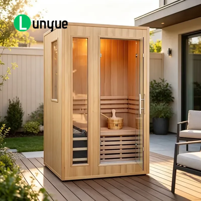 Electric Heated Dry Sauna Cabin Wooden Indoor Backyard Family Spa Room for 2 Adults Relaxation Therapy Home Use