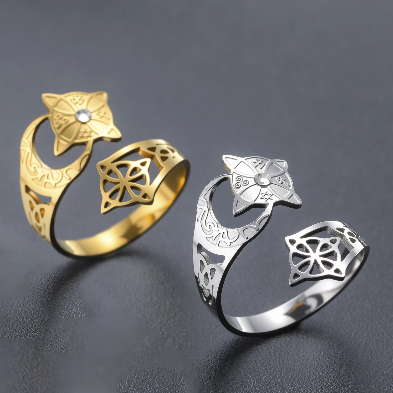 Witchcraft symbol Witch knot Celtic ring Stainless steel adjustable opening ring Mysterious gift for women