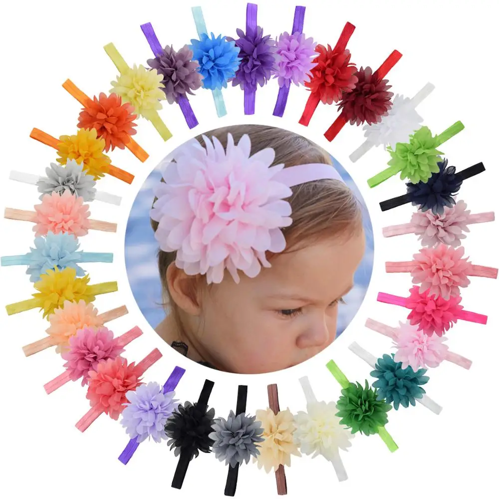 

30PCS Girls Headbands Chiffon Flower Bows Soft Stretch Bands Hair Accessories Newborns Infant Toddlers Kids Photography Dress Up