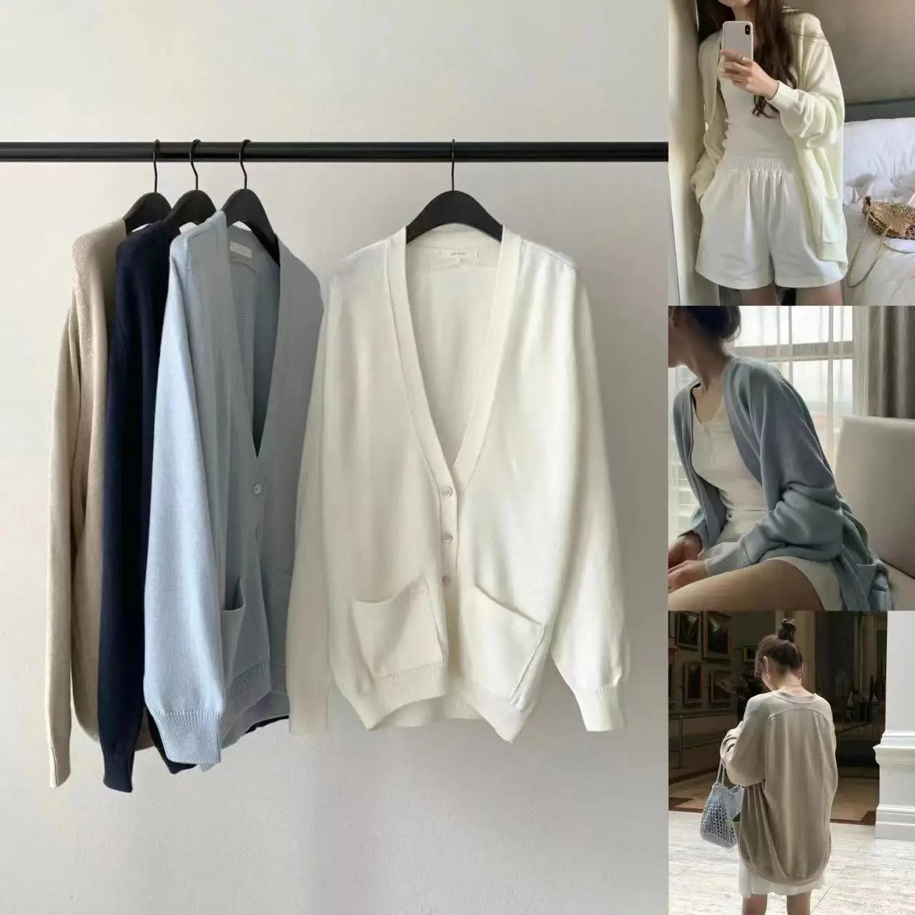 

Свободный длинный вязаный открытый кардиган Sve V-Ne, женский простой однотонный повседневный универсальный верхний костюм Lazy Faion