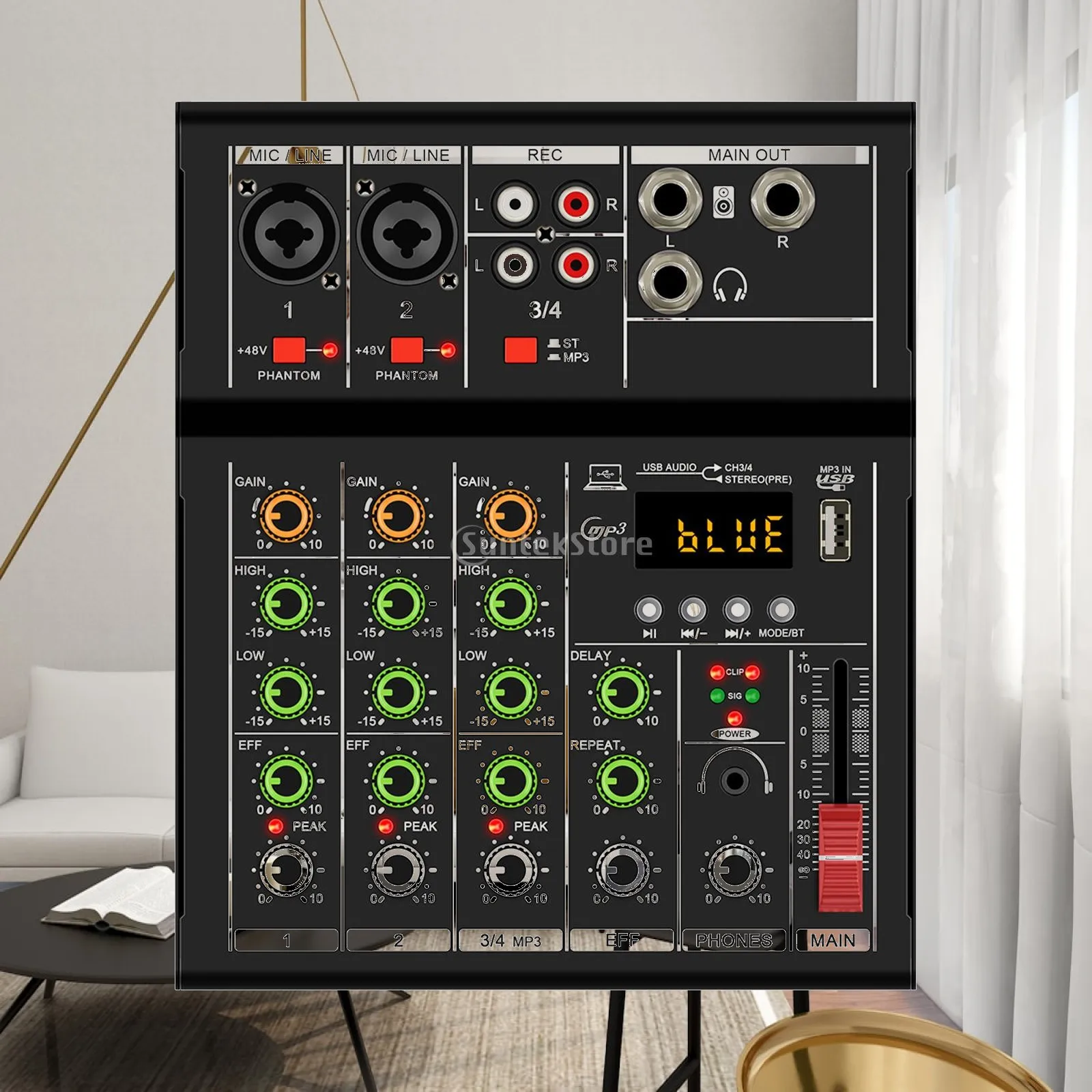 Studio Audio Mixer 4 Channel RCA Sound Mixing Console for Karaoke Recording