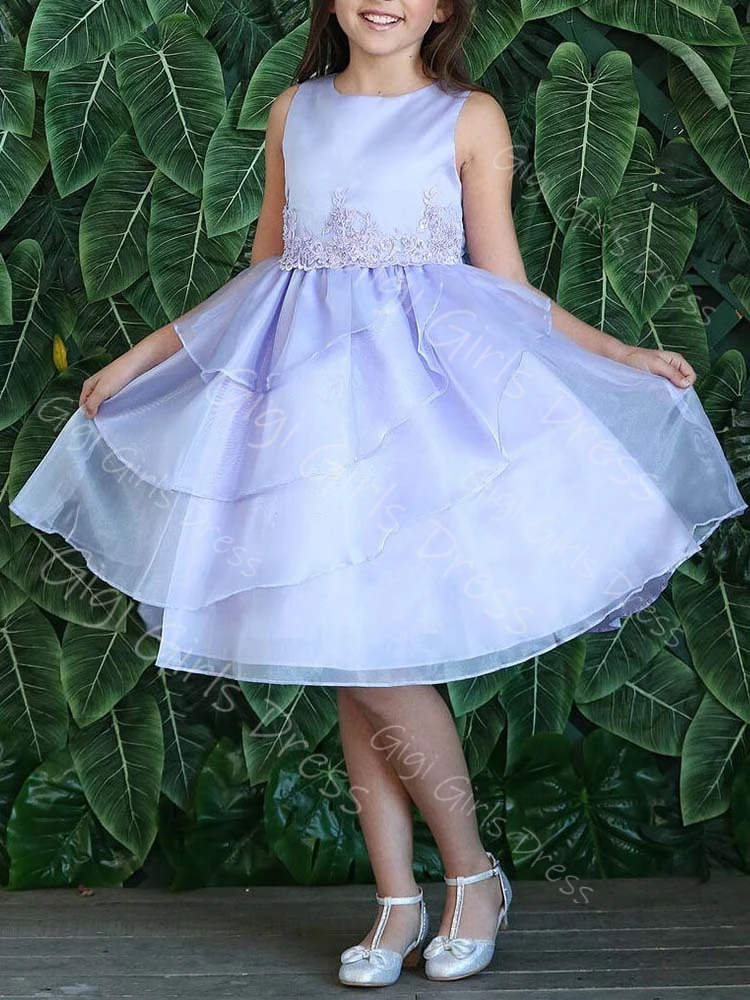 

Вечернее платье длиной до колена по индивидуальному заказу для детей, топ с аппликацией, многоуровневое тюлевое платье принцессы с цветочным узором для девочек и лентой, короткое пышное платье