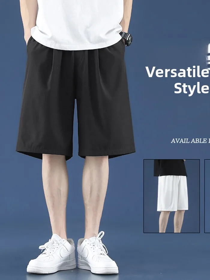 

Мужские летние шорты из ледяного шелка, свободные, повседневные, тонкие, быстросохнущие, спортивные, больших размеров, прямого кроя, повседневные.