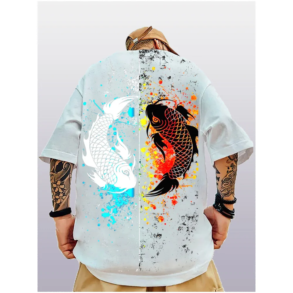 3d Yin Yang Fish Pattern T-Shirt Mens Short Sleeve Tops New Trendy Clothing Summer Fashion Casual Street Loose Large Size Blouse