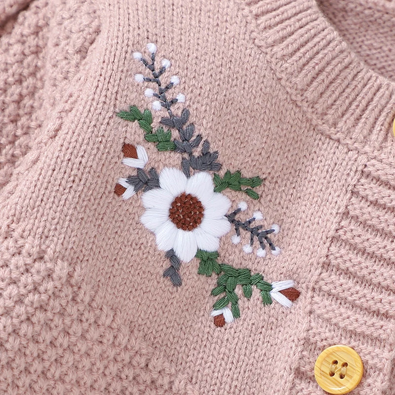 Newborn Baby Rompers Knitted Infant Girls Jumpsuit Fashion Ruffles Embroidery Autumn Toddler Clothing 0-18M Long Sleeve Overalls