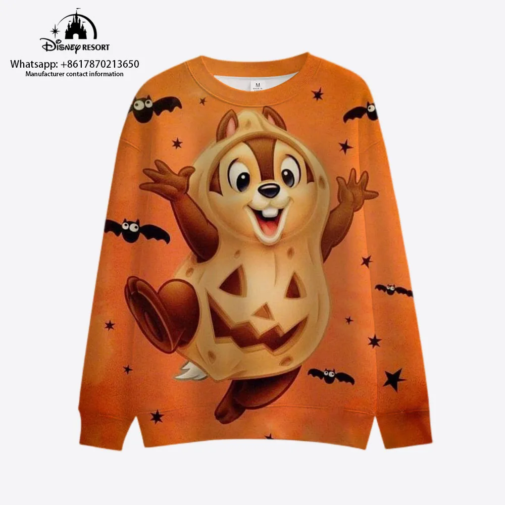 2023 Autumn New Mickey Minnie Anime Horror Halloween Pattern Print Disney Harajuku Round Neck Casual Long-sleeved Sweater