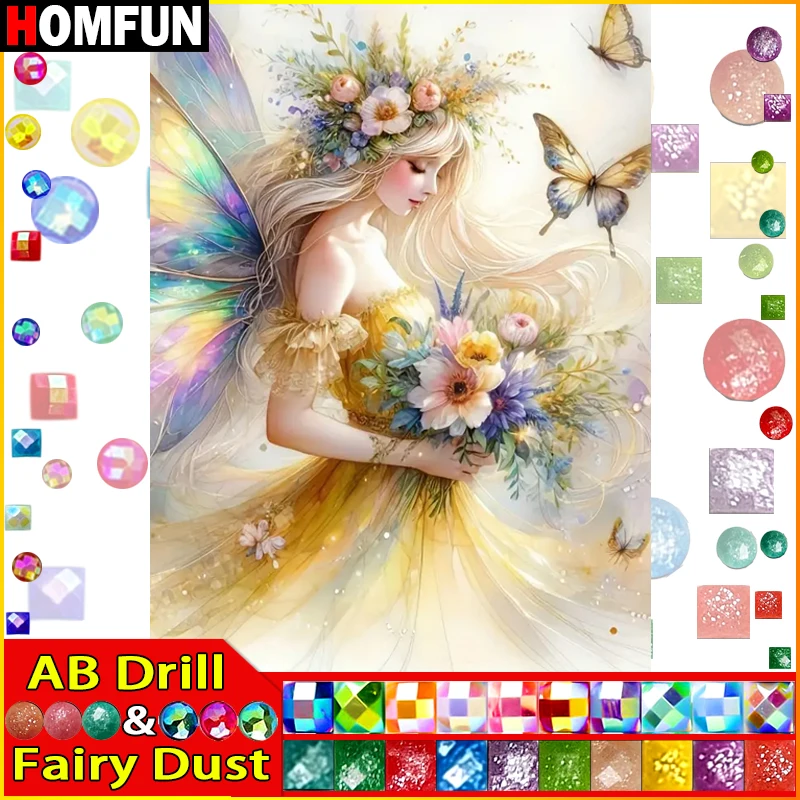 

HOMFUN сказочная пыль AB полная алмазная живопись "Портрет красоты цветок" картина для рукоделия 5D алмазная вышивка Декор