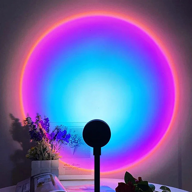 1x USB Sunset Lamp LED Rainbow Neon Night Light Projector Photography Wall Atmosphere Lighting for Bedroom Home Room Decor Gift