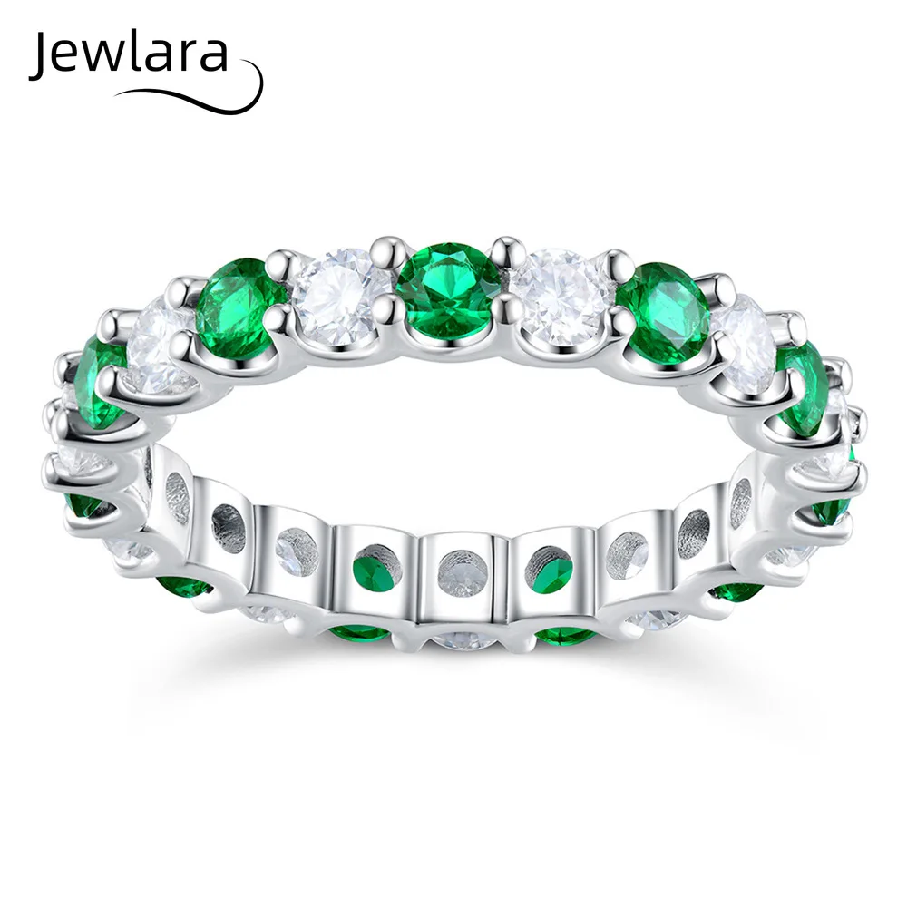 Jewlara 925 Sterling Silver Lab-Grown Emerald Row Ring, Fashion Light Luxury Moissanite Full Diamond Ring for Women