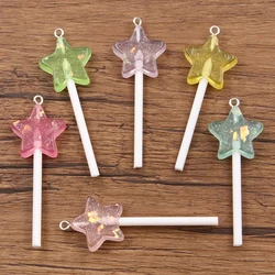 10Pcs 21*59MM 6 Color Bling Glitter Star Lollipop Resin Charms For Earring Kawaii 3D Keychain Jewelry Making