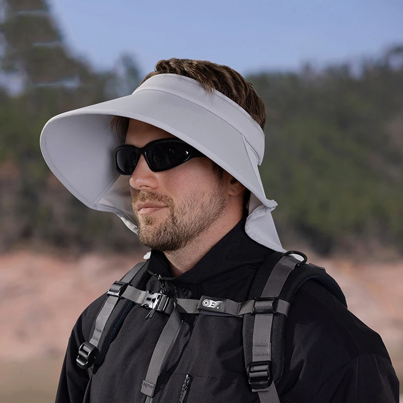 

Men's Summer Ice Silk Anti-UV Sun Visor Outdoor Cycling Wide Brim Hat with Integrated Neck Drape for Sun Protection