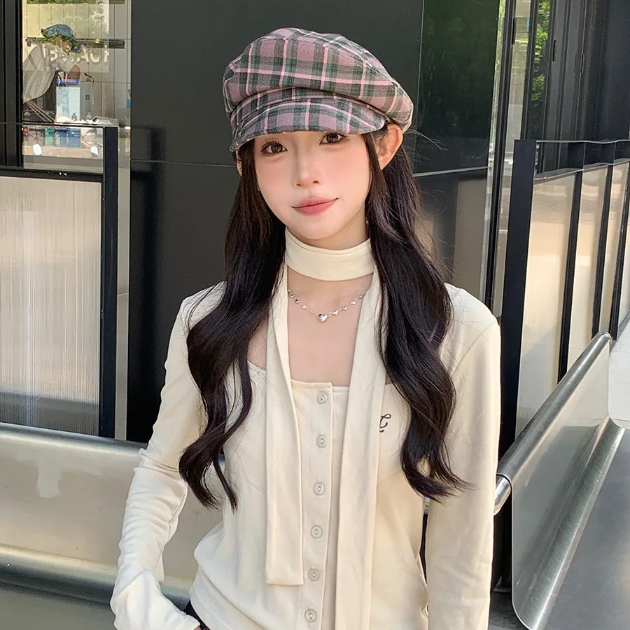 

New Vintage Plaid Beret Hat Niche Autumn Mortarboard Cap All Matching Duck Children Men Outdoor Warm Sports M527