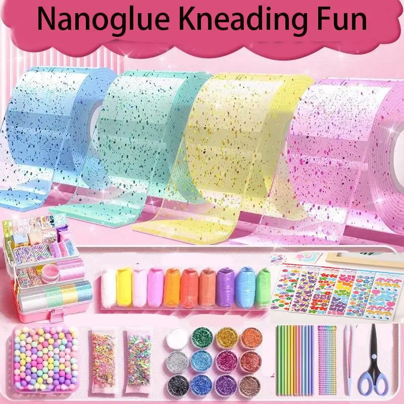 PET Nano Glue Kneading Music Blowing Bubble Full Set Of Nano Tape Double-Sided Paste Blowing Bubble Decompression Toys Sticker