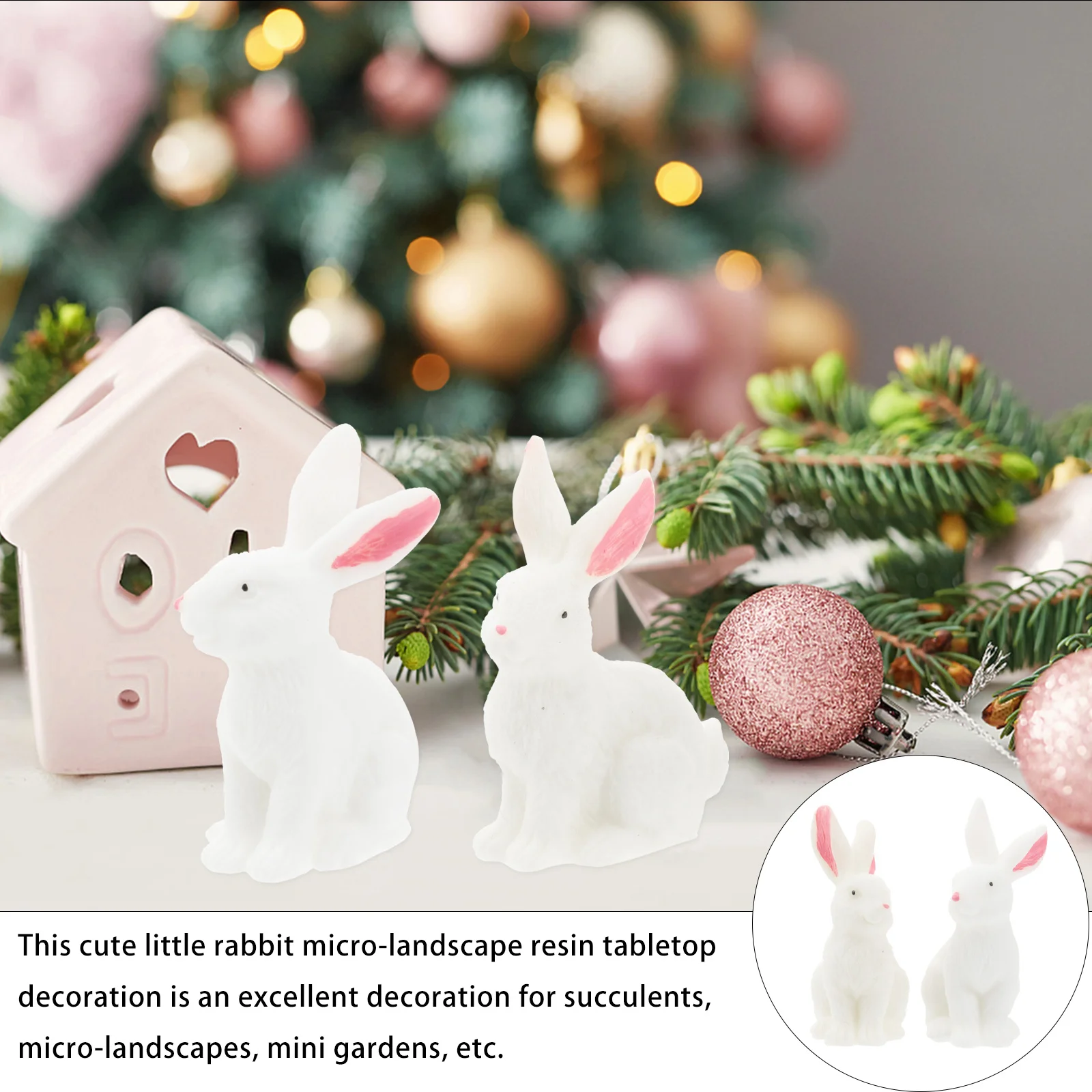 

2Pcs Mini White Rabbit Micro Landscape Ornament Bonsai Decoration Desktop Flowerpot Adornment DIY Art Craft Rabbit Model