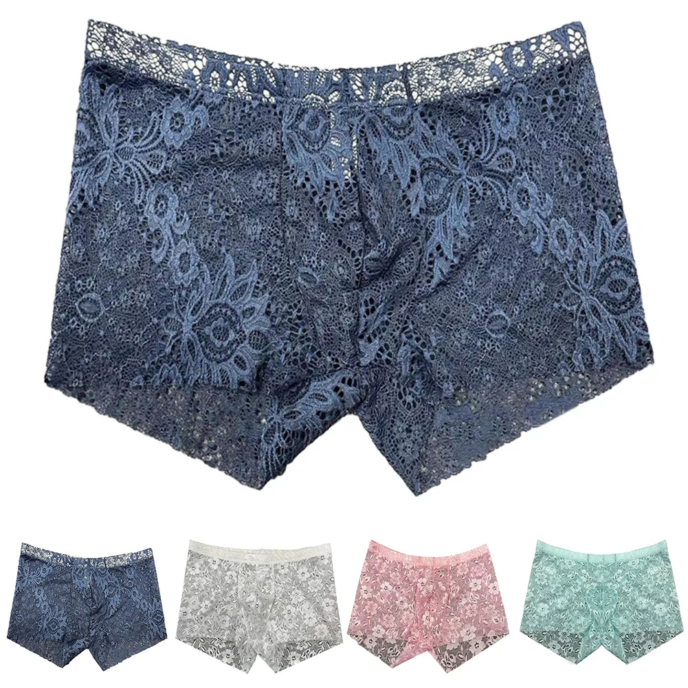 Sexy Mens Lace Pouch Bulge Underpants Male Underwear Solid Brief Middle Waist Panties Lingerie Calzoncillos